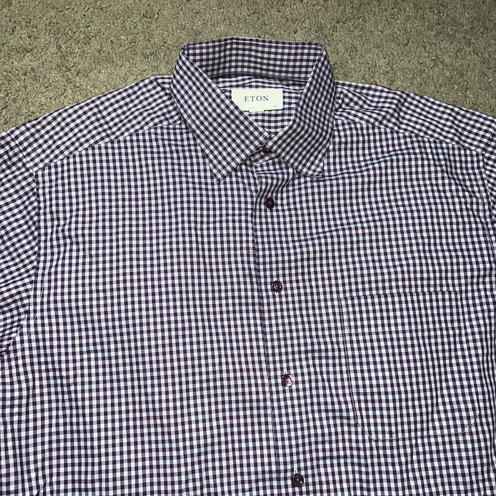 ETON Contemporary Purple Check Plaid Button Down Dress Shirt Size Large